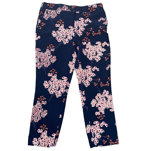 Cynthia Rowley NWT Women's Size 10 Blue Floral Ankle Pants with Pockets - Picture 1 of 5